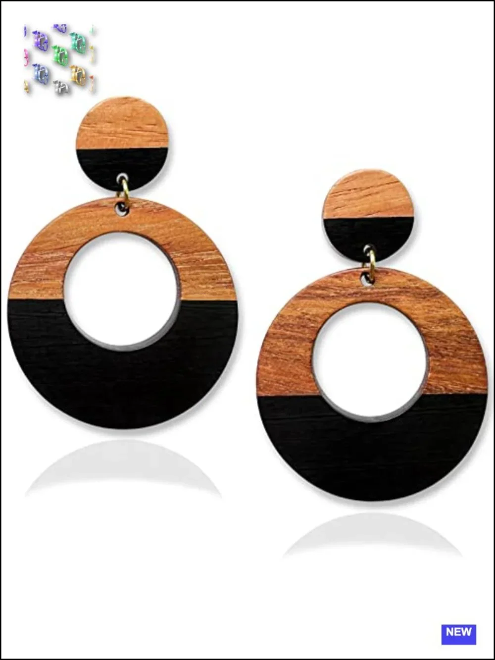 Wooden Earrings Dangle Brown Black Round Geometric Lightweight Resin Drop